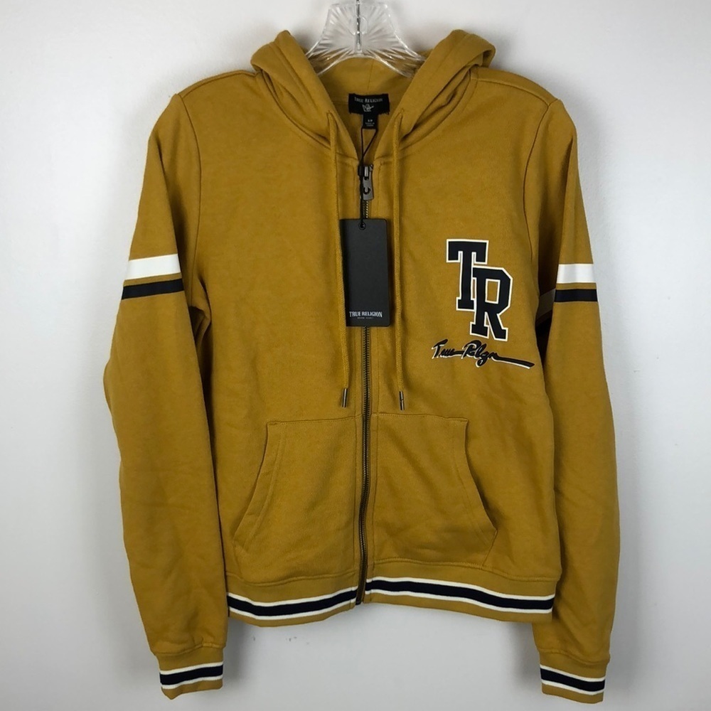 NEW True Religion Collegiate Zip Up Striped Hoodie